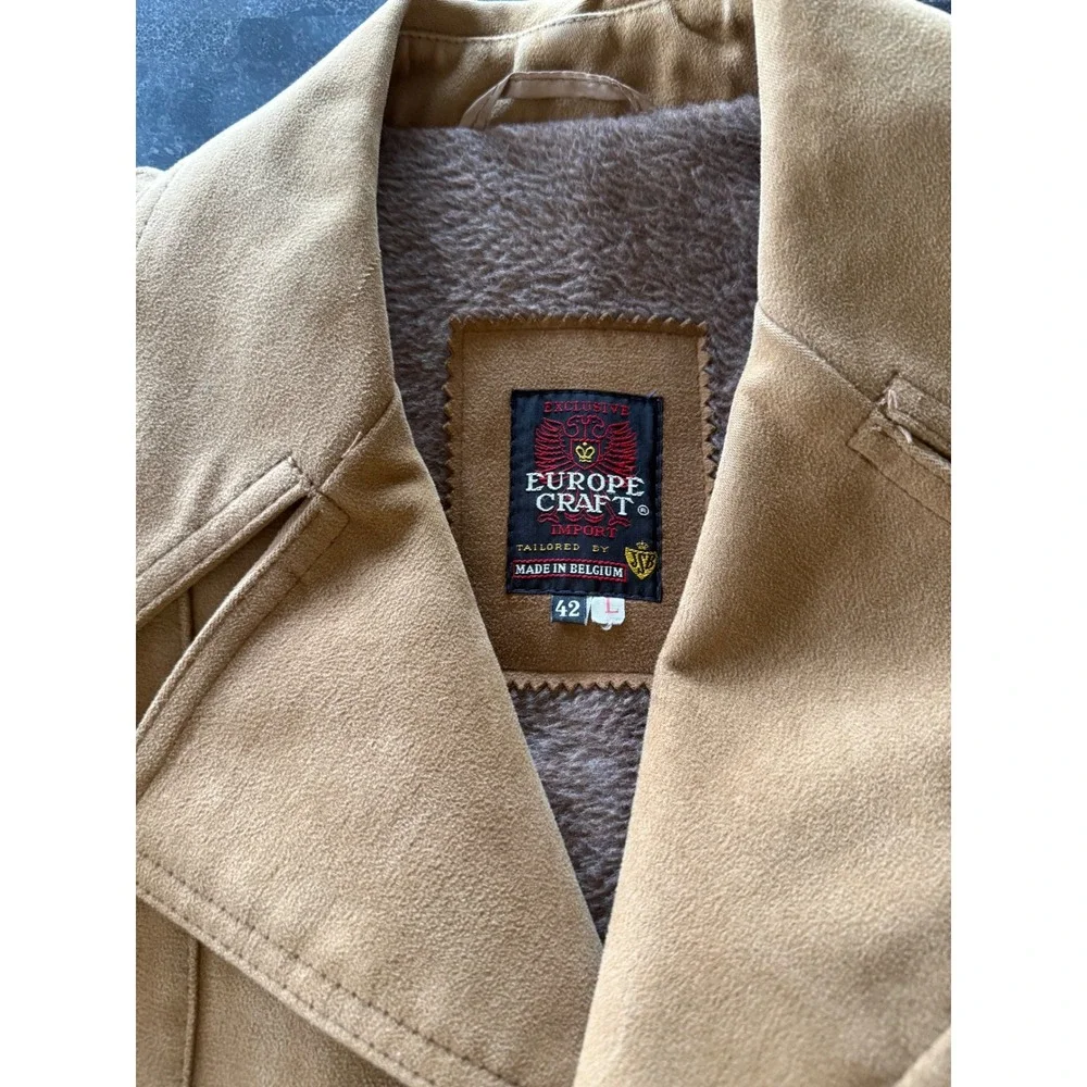 Europe Craft Import Mens SalikSuede Sherpa Lined Belted Pea Coat Size 42 Belgium